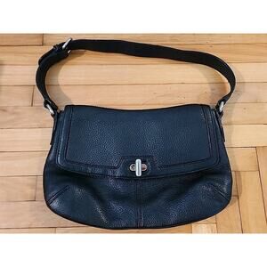 Brooks Brothers Black Pebbled Leather Shoulder Bag Purse Small
